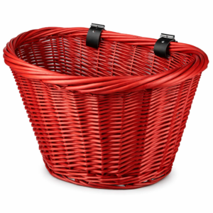 Koszyk wiklinowy czerwony mocowany na opaski do roweru