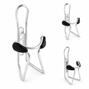 Srebrny koszyk na bidon aluminiowy zamontowany na ramie roweru