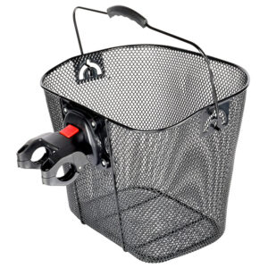 Koszyk rowerowy metalowy czarny mocowany na kierownicę typu klik MB-280BK