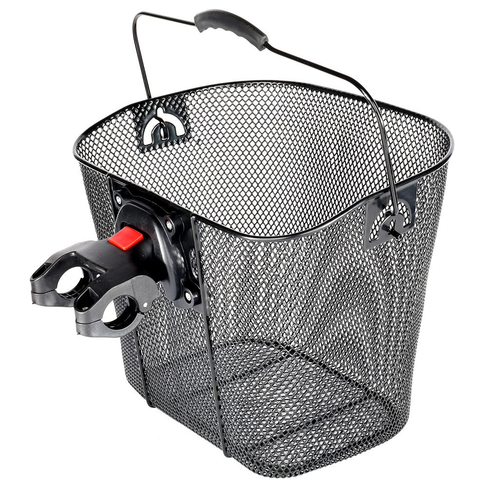 Koszyk rowerowy metalowy czarny mocowany na kierownicę typu klik MB-280BK